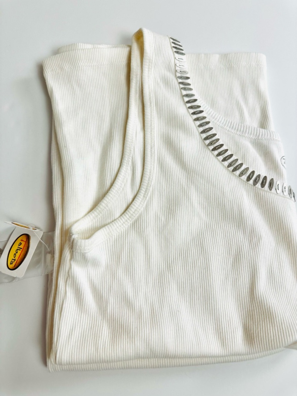 Talbots White Ribbed Cotton Tank with Silver Oval Studs, size XL, NWT